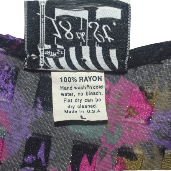 Vintage 90s Sheer Ruffle Floral Crop Top Long Sleeves L - Picture 6 of 8